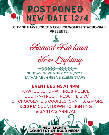  La iluminación anual del árbol de Fairlawn de la ciudad de Pawtucket se pospone hasta el domingo 12/4