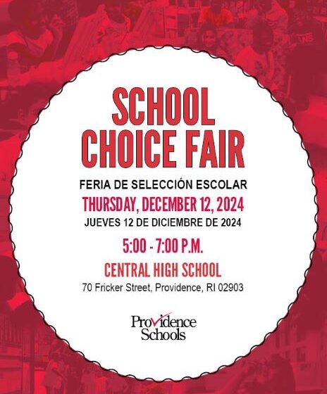  Las escuelas públicas de Providence organizarán la feria anual de elección de escuelas el jueves 12 de diciembre para los estudiantes actuales de prejardín de infantes, quinto y octavo grado